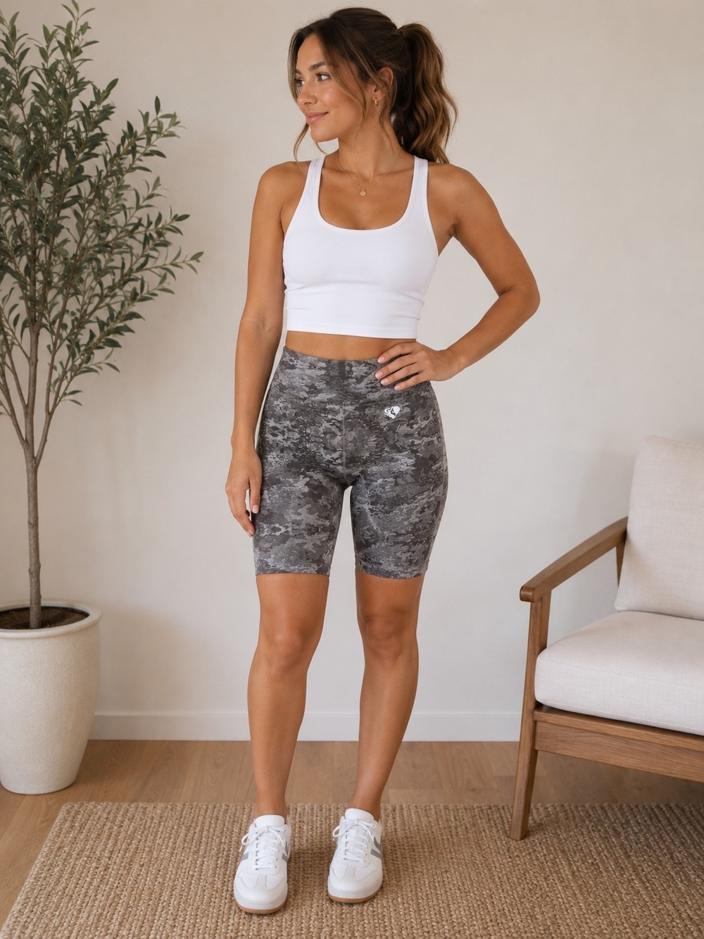 Womens Gray Camo Bike Shorts - Active Wear